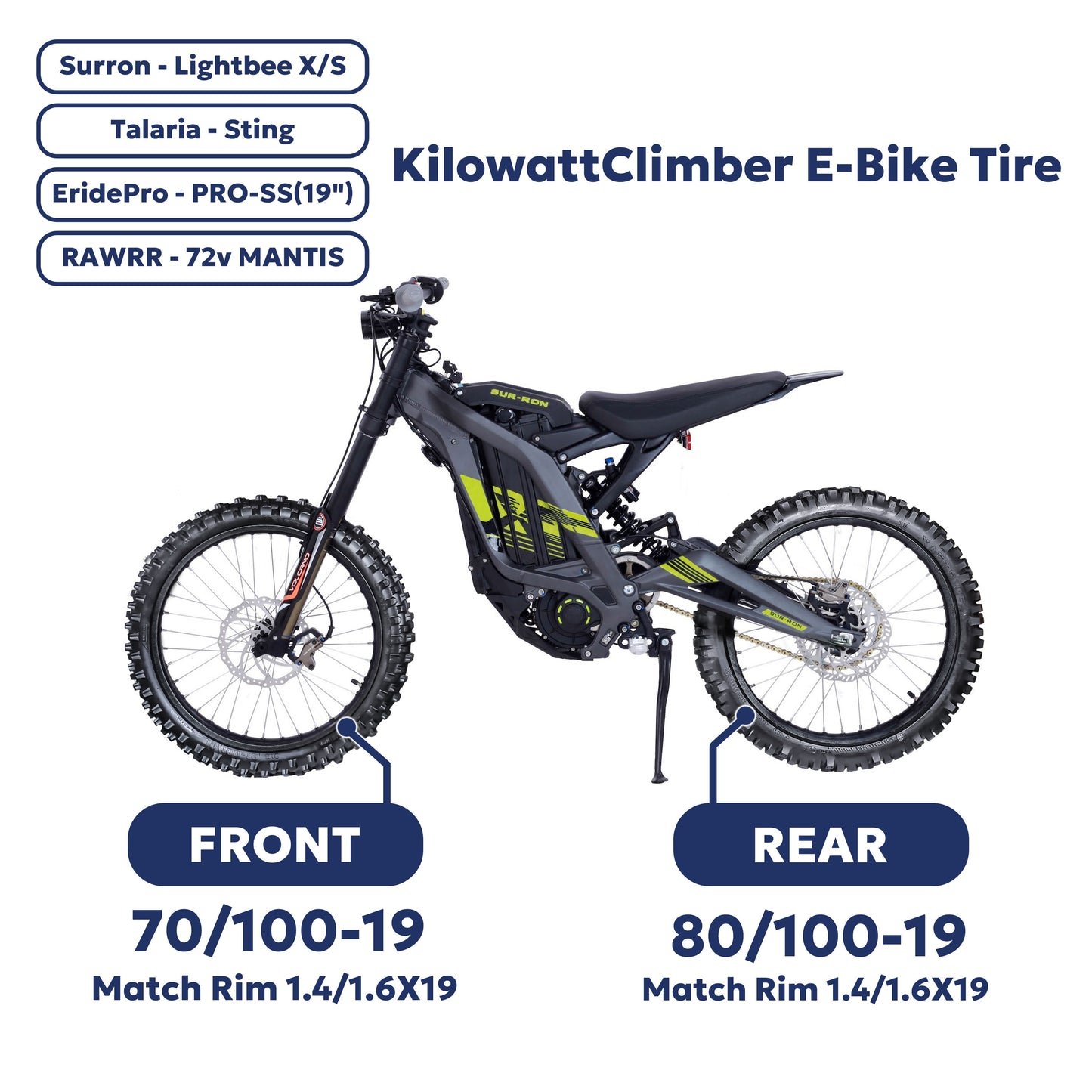 PIVOTRAX KC KilowattClimber E-Bike Tire 80/100-19 Position: Rear Compatible with: Surron, Talaria