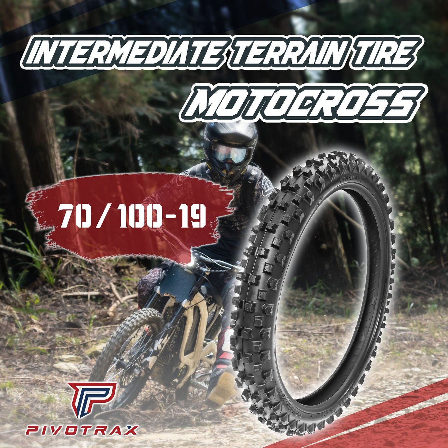 PIVOTRAX E-Bike Tire - Size: 70/100-19 Position: Front Compatible with: Surron, Talaria