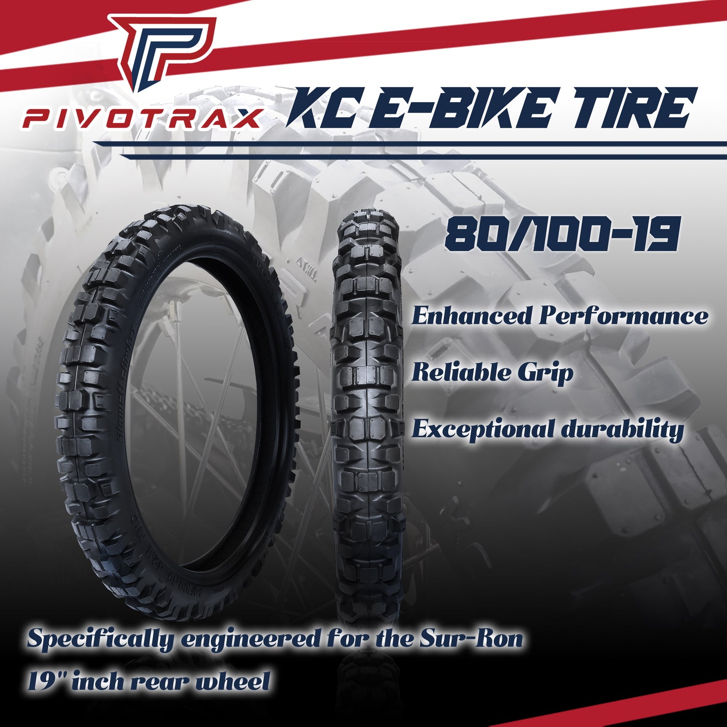 PIVOTRAX KC KilowattClimber E-Bike Tire 80/100-19 Position: Rear Compatible with: Surron, Talaria